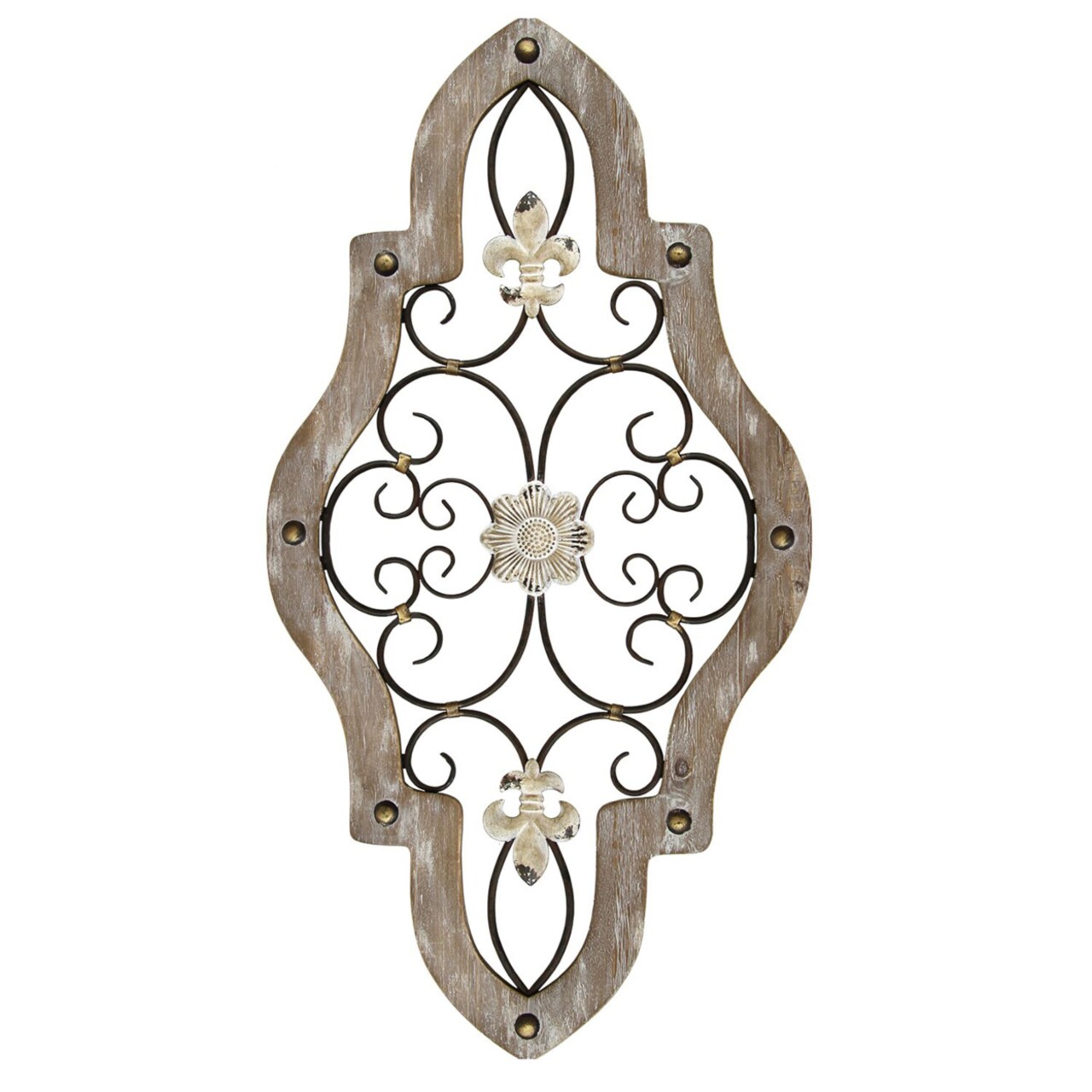 HomeRoots Home Decor Home Decor French Country White-Wash Metal Scroll Wall Decor